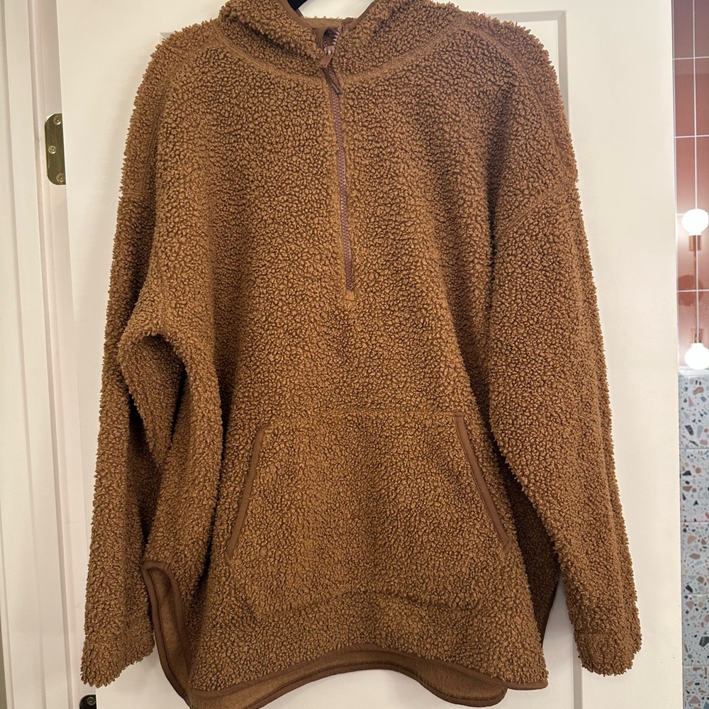 Old Navy Brown Sherpa Half-Zip Hoodie Sweater